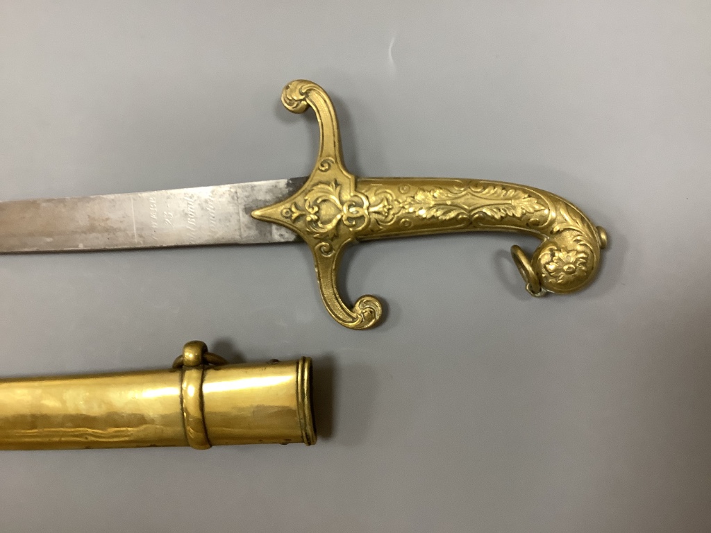 A Victorian Mameluke hilt sabre, length 88cm, the etched blade by C. Webb, 23 Old Bond Street London